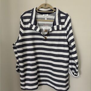 D & Co Active Striped Navy and White Pullover Size L - NWT
